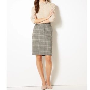 Vintage Skirt Houndstooth Black Cream Ivory Ecru Pencil Academia Size 8 Petite